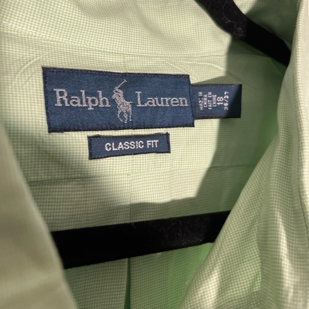 Men's Polo Ralph Lauren Classic Fit Cotton Green Button Down Shirt 18 36/37 - Picture 3 of 4